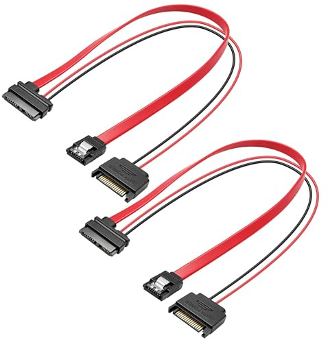Cavo dati Slimline SATA 13 pin femmina a SATA 15 pin maschio + 7 pin femmina | 2 cavi di prolunga Slimline SATA da 13 pin femmina a SATA 15 pin maschio + 7 pin femmina per HDD, SSD, 0,5 m