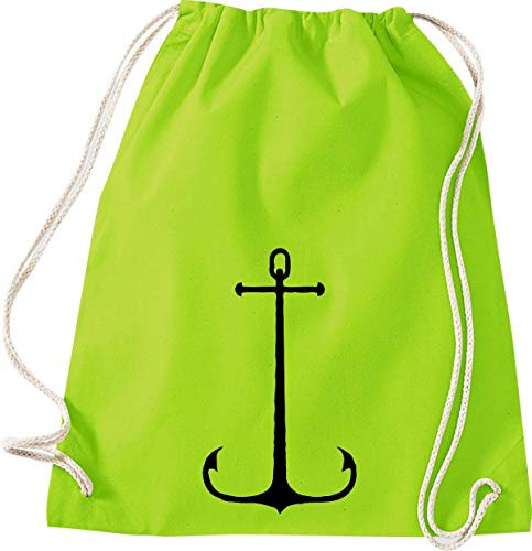 Shirtinstyle Gym Sack Turnbeutel Sailing Motive Anker, Heimat, Urlaub, Segeln, Wassersport, Farbe Lime