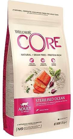 Wellness CORE Sterilised Ocean, Lachs & Thunfisch, 1,75 kg, Premium Katzenfutter trocken für sterilisierte Katzen, ohne Zuckerzusatz, getreidefrei, mit hohem Fleischanteil, fördert ein glänzendes Fell