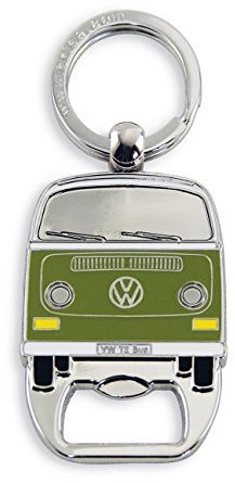 BRISA VW Collection - Volkswagen Portachiavi Vintage in Metallo con apribottiglie/cavatappi, per Chiavi/Zaino/Borsa, Camper T2 Bus Design (Fronte Bus/Verde)
