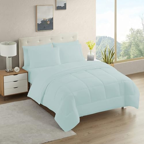 Sweet Home Collection Ultra Soft Down Alternative Set & Luxurious Bed Sheets, Polyester, Aqua, Twin