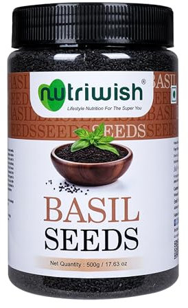 Nutriwish Natural Basil Seeds Pure & Fresh Basil Seeds Safe & Beneficial Tulsi Seeds Holy Basil Seeds for Eating (Holy Tulsi Seeds) No Additives Good for Healthy Snacks 500 gm
