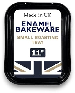 Great British Bakeware 28cm Vitreous Enamel Baking Tray Oven & Roasting Trays, Heavy Duty Vitreous Enamel Bakeware, Roasting Tin, Baking Tin, Made in England, Scratch Resistant
