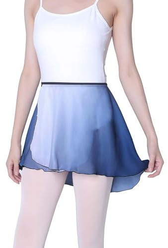 Daydance Women Ballet Wrap Skirts Adult Chiffon Dance Skirt with Fading Color White-Blue