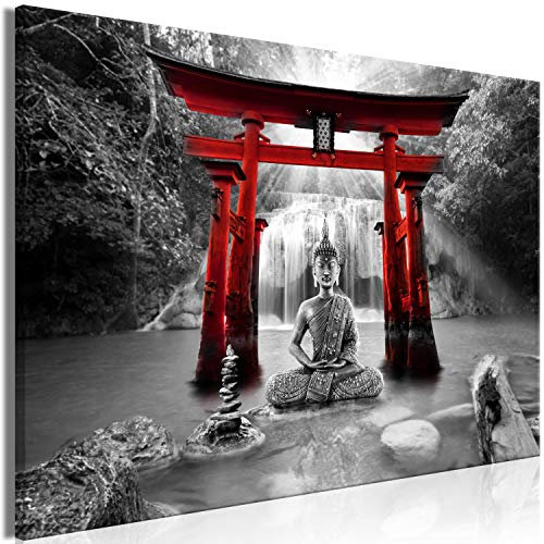 murando - Wandbilder XXL Buddha 120x80 cm Leinwandbild 1 tlg Kunstdruck modern Wandbilder XXL Wanddekoration Design Wand Bild - Landschaft Zen Wasserfall Natur p-A-0033-b-d