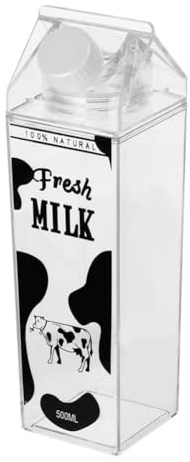 FveBzem 17oz (500mL) Milk Carton Water Bottle Plastic Clear Square Milk Bottles No BPA Leakproof Water Bottle Portable Reusable Milk Carton Shaped Juice Bottle Perfect for Fitness Gym Camping Sports
