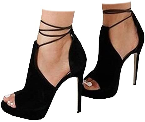 Fashare Womens Peep Toe Platform Heels Sexy Sandals Strappy Lace Up Tie Stilettos Dress Pumps Shoes 7.5