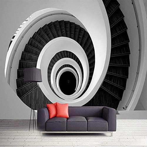Customized 3d photo wallpaper black white swirl modern staircase creative art wall painting living room tv background wallpaper cloth mural*150cmx105cm(59.1x41.3inch)