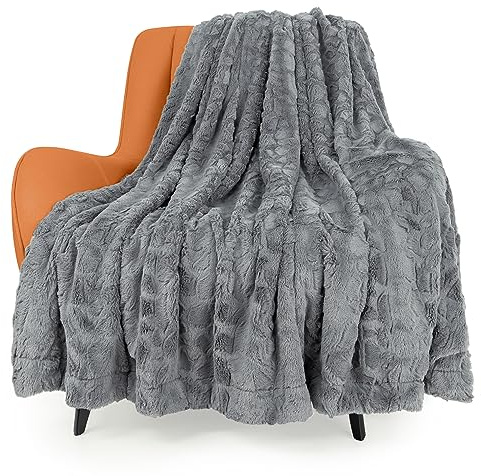TOONOW Fuzzy Blanket - Coperta comoda in finta pelliccia, extra morbida, su entrambi i lati, soffice, calda coperta per divano e letto, 130 x 170 cm (grigio chiaro)