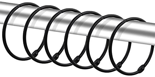 24 Pack Shower Curtain Rings, Rustproof Decorative Metal Round Shower Curtain Hooks for Bathroom Shower Rod (Black)