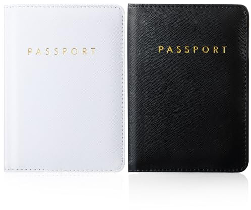 Frienda Lot de 2 Housses de Passeport de mariée imperméables en Cuir pour Homme et Femme (Blanc et Noir)