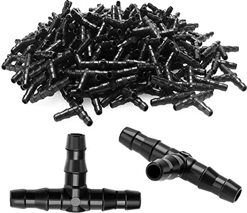 190 Pezzi 4/7 mm Spinato Tee Connettori, VooGenzek T Barb Hose Giunto per Irrigazione a Goccia Tubo a T per 4/7mm, Sistema Gocciolamento per Prato, Giardino