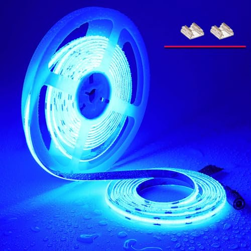 TOPAI 12V COB LED Streifen 5M Blau IP65 Wasserdicht | 4000Lm Dimmbar, CRI 90+, 480 LEDs/M, Selbstklebend Schneidbar für Schlafzimmer, Küche, Bad und Außenbereich