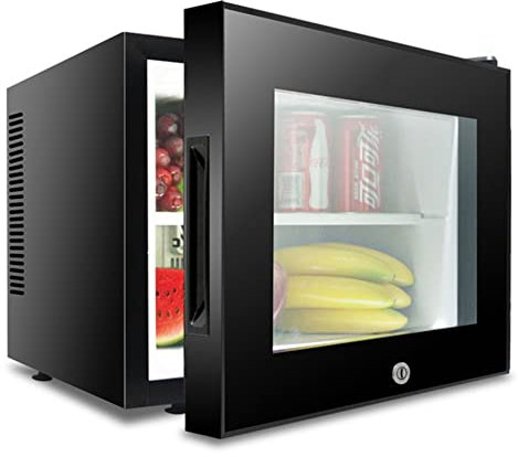 20L Mini Frigo con Finestra sotto Frigoriferi da Banco con Porta in Vetro Frigorifero per Birra, Vino E Bevande Termostato Regolabile Illuminazione Interna A LED per Camere da Letto, Hotel E Pensioni