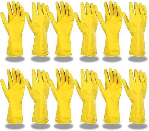 6x Yellow/Orange Latex Washing Up Cleaning Household Gloves Medium Rubber Gloves for Cleaning & Dishwashing Latex Gloves for Kitchen & Bathroom