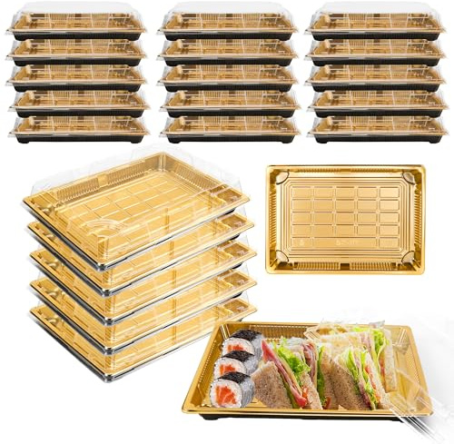 YKUKIZEE 20PCS Gold Sandwich Tray with Lid, Buffet Catering Tray Reuasble