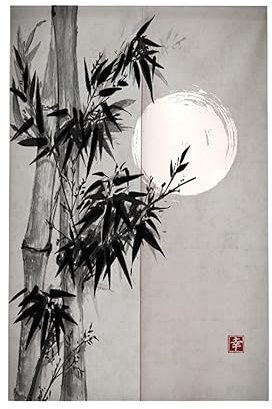 Surwin Cortina de Puerta Japonesa Noren, Estilo Japonés Cortina de Puerta Paisaje Natural Interior Tela Tapiz Cortina de Partición para Hogar Habitación Cocina Tienda (90x200cm,Hojas bambú)