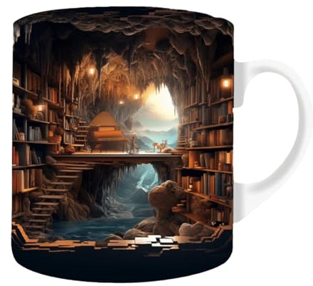 HUNYA 3D Library Bookshelf Mug - Ceramic Coffee Cup With Book Effect - For Readers and Book Lovers