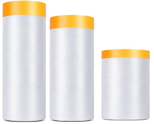 3Rollen Abdeckfolie mit Klebeband Maler Abdeckfolie, Klebeband mit Transparent AbdeckFolie, Selbstklebende Malerfolie mit Klebeband, UV-Schutz (55CM + 180CM + 280CM)