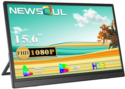 Newsoul Portable Monitor 15.6 Extrand Second Screen for Laptop with 2000:1 Mini HDMI/USB Type C/Dual Speakers/VESA FHD 1080p IPS Matte Screen Eye Care for Laptops PC Phone