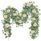 Dremisland 2PCS/12 FT Artificial Eucalyptus Flower Garland White Rose Fake Flowers Outdoor Greenery Garlands Hanging Wisteria Vines Artificial Flowers Decoration for Wedding Home Table Runner Backdrop