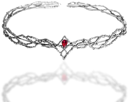 Elfo Corona di Cristallo, Plateado Strass Tiara, Diadema di Rosso Retrò, Principessa Sposa Corona di Cristalli per Halloween Matrimonio Nozze Prom Costume Cosplay Festa Gioielli Regalo