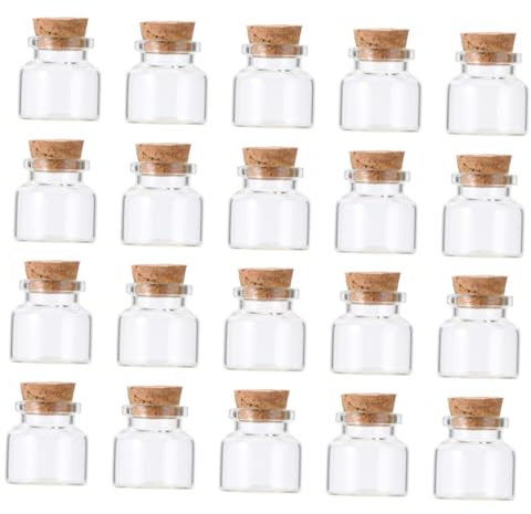 PRETYZOOM Petit Pot en Verre Transparent Bouchon de Liège 10ml et Lot de 20 Bouteille à Vœux pour Thé Déco Maison | Khaki, pour Pétales de Fleurs et Sable, Usage DIY Présent ou Fête, Format Compact