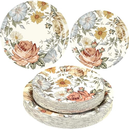 Maxcheck 100 Pcs Floral Paper Plates Disposable Vintage Flower Dinner Plate 7 9 Paper Dessert Dish for Spring Wedding Tea Party Birthday Baby Shower Decoration Supplies(Floral Style)