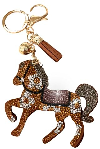 Popfizzy Kristall-Schlüsselanhänger für Frauen und Mädchen, Bedazzled Geldbörsenanhänger, Bling Rucksack Zubehör, Taschenanhänger, handgefertigtes Geschenk, Pferd (Gold), Einheitsgröße