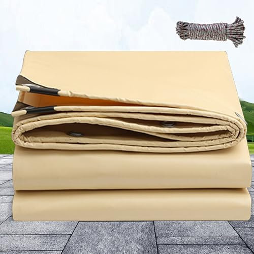 Sandkasten Abdeckplane 2.5 x 4 m Wasserdicht, Ösen, Verstärkte Ecken, Rechteckig Hochwertige PVC Teichfolie für Terrassen Balkon, Pflanzendecke, Beige