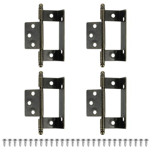 sourcing map 4Pcs Cabinet Hinges Full Inset, 3.4x0.9Inch Partial Wrap Long Axis Tip Hinge Vintage Semi-Wraparound Cover Cabinet Furniture Hinge with Screws, Bronze