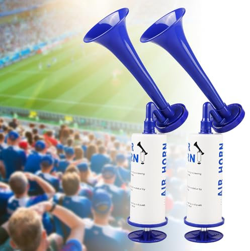 2 Stück Airhorn, Handheld Air Horn, Metall Fanfare Druckluft Hupe, Wiederverwendbare Stadionhorn, Tragbare Sporthupe, Luftdruck-Fanfare, Tröte Pump Signalhorn für Sportveranstaltungen, Partys, Spiele