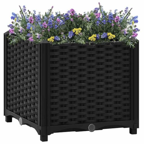 Myheimly Hochbeet 40x40x38cm Kräuterbeet Gemüsebeet zum Selber Bauen, Blumenkasten im Rattan-Look, Pflanzkasten für Garten Terrasse Balkon Polypropylen Schwarz