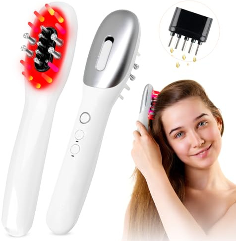 Elektrisch Kopfhaut Massagebürste und Haaröl Applikator 3-In-1 Scalp Massager mit Rotlicht EMS Vibrationsmassage Applikator Flasche Haare Kopfmassage Bürste für Haarwachstum und Haarkur