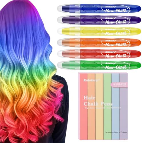 Kalolary Haarkreide Temporäre Haarfarbe, Haarfarbenstifte Waschbare Farbstifte für Mädchen Haarfärben Party, Cosplay, Halloween, Weihnachten(6 Farben, Einheitsgröße)