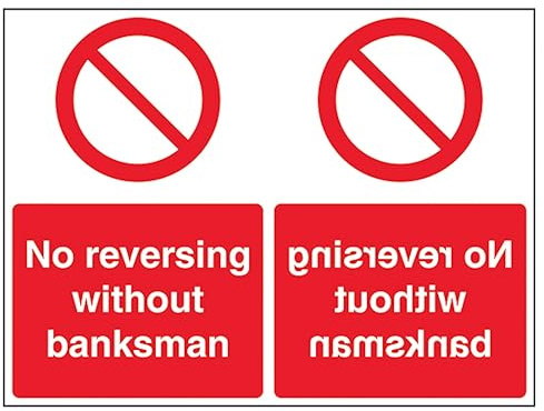 V Safety englisches Hinweisschild No Reversing Without Banksman, verspiegelt, 400 x 300 mm, leuchtet im Dunkeln, 1 mm, Hartplastikschild