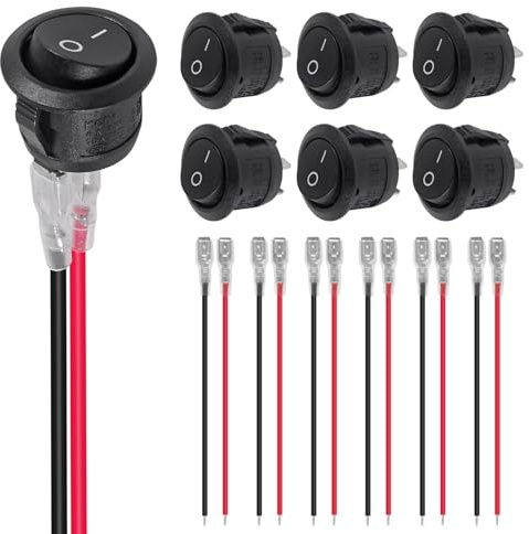 6 Stück ON Off Runde Wippschalter SPST 20mm Mini 12 Volt DC Mini Kreis Kippschalter 12V für Auto Automotive RV 2 Pin Schalter 120V Verdrahtet KCD1