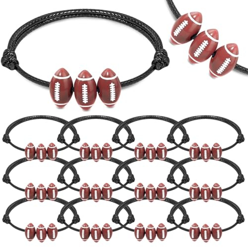 AFCJLTO Lot de 12 bracelets de rugby pour enfants,bracelets de rugby réglables, bracelet tissé de sport de rugby, cadeaux de fête sportive, pour les anniversaires d'enfants sportifs