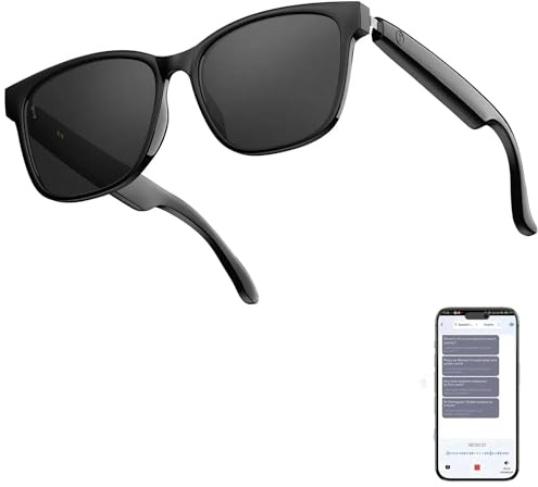 Lunettes Connectées IA de Traduction en Temps Réel, Bluetooth 5.4 Audio, Micro ENC, Traduction Appels Vidéo, Protection UV – Lunettes Intelligentes pour Traduction et Musique HY-C8 Noir