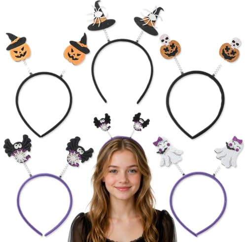 JynxtoyZeal Halloween Haarreifen 5 Halloween Stirnband mit Hexenhut Spinnennetz Kürbis Skelett Weißer Geister Haarbänder Stirnband Haarband Halloweens Cosplay Kostüm Halloweens Party Haar Accessoires