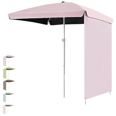 Sombrilla de playa ligera de 2 m con toldo lateral impermeable para acampar al aire libre y playa, color rosa, 160 cm, protección UV, parasol portátil, fácil instalación