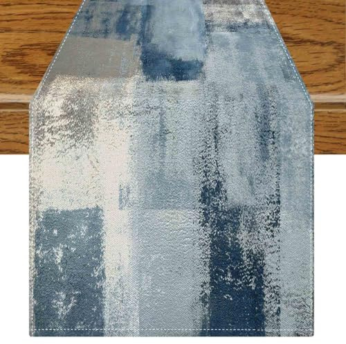 Jayusaror Tischläufer Modern Blau Deko Frühling Tischläufer Retro Bauernhaus Kurz Tischdeko Kunst Gemälde Tisch Läufer Boho Herbstdeko Mittelläufer 40 x 140 cm für Winter Herbst Dekoration Innen