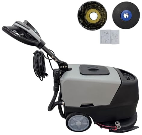 BEILOCKERY 110V Commercial Floor Scrubbing Machine 16.9 Automatic Walk-Behind Floor Scrubber Dryer 13.2 Gallons of Dual Tanks for Warehouse/Office/Hotel 173RPM