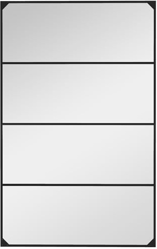 HOMCOM Specchio da Parete in Stile Industriale con 4 Ganci, Specchio a Muro in Vetro Multistrato, Metallo e MDF, 109x2x69 cm, Nero