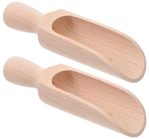 Mikikit Cucharas de Madera Natural para Café y Especias Pala Grande de Madera de Haya Rústica Juego 2 Piezas para Harina de Baño y Granos Utensilios Precisos para Cocina y Despensa