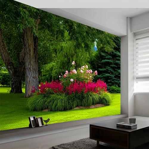 Générique 3D Papier Peint Panoramique Jardin Arbustes Arbres, Papier Peint Panoramique Murale Paysage Naturel pour Salon Chambre Chambre D'Enfant - Décoration Murale Photo 200L x 140H cm