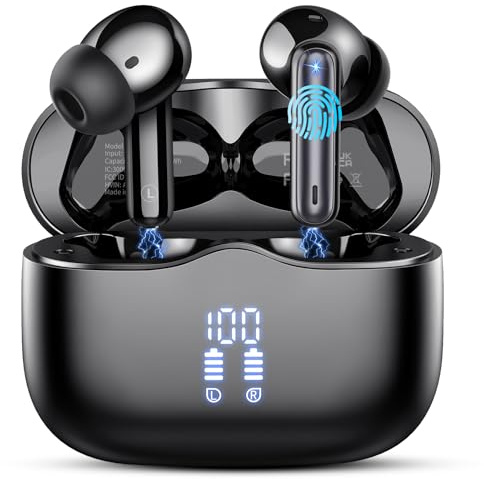 Bluetooth Kopfhörer, In Ear Kopfhörer Kabellos Bluetooth 5.4 mit 4 ENC Noise Cancelling Mics, 2026 Kabellose Kopfhörer 40Std Tiefer Bass IP7 Wasserdicht Sport Ohrhörer für Arbeit und Studium Schwarz
