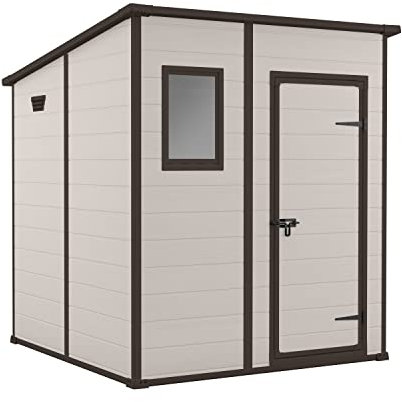 Keter Casetta da Giardino Manor Pent 6x6, Finitura Effetto Legno Graffiato, Beige, 183,5x185x200H Cm