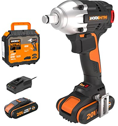 WORX Nitro 18V(20V Max) Cordless Impact Wrench, PowerShare, 300Nm, 1/2'', Brushless Motor, 4000BPM, Variable Speed, Ideal Tool for DIY, WX272