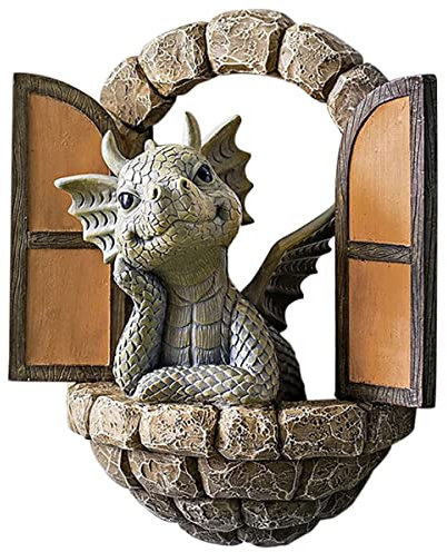 Ghopy Courtyard Dinosaur Sculpture Wall Decoration, Weatherproof Resin Garden Statue Gnome Miniatures, Cute Dragon Ornaments for Indoor Outdoor Art Patio Yard Landscaping Decoration